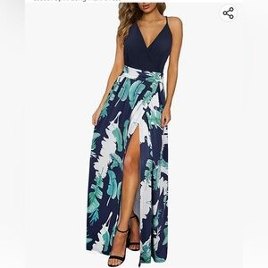 Elegant Navy and Green Maxi Dress